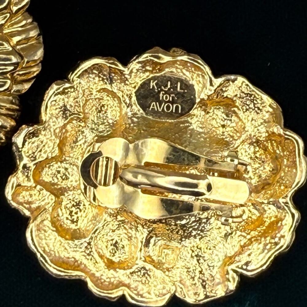 Vintage Kenneth Jay Lane Avon Sunflower Earrings Clip Signed Black Gold KJL - Picture 5 of 10